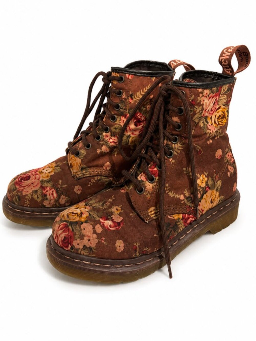 Dr. Martens Brown Floral Canvas Lace-Up Boots